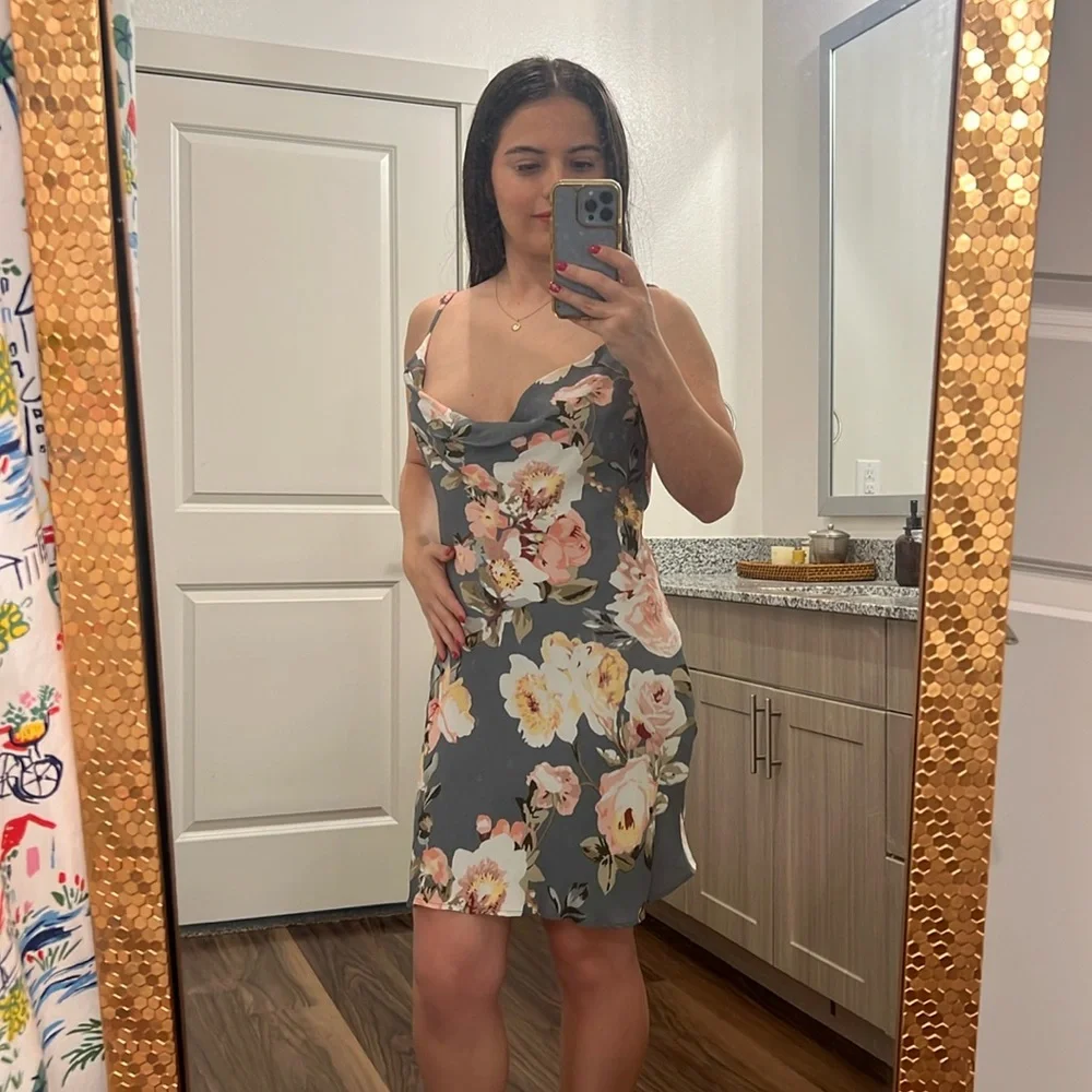 Revolve Privacy Please Cowl Neck Watercolor Floral Mini Dress - Picture 2 of 9